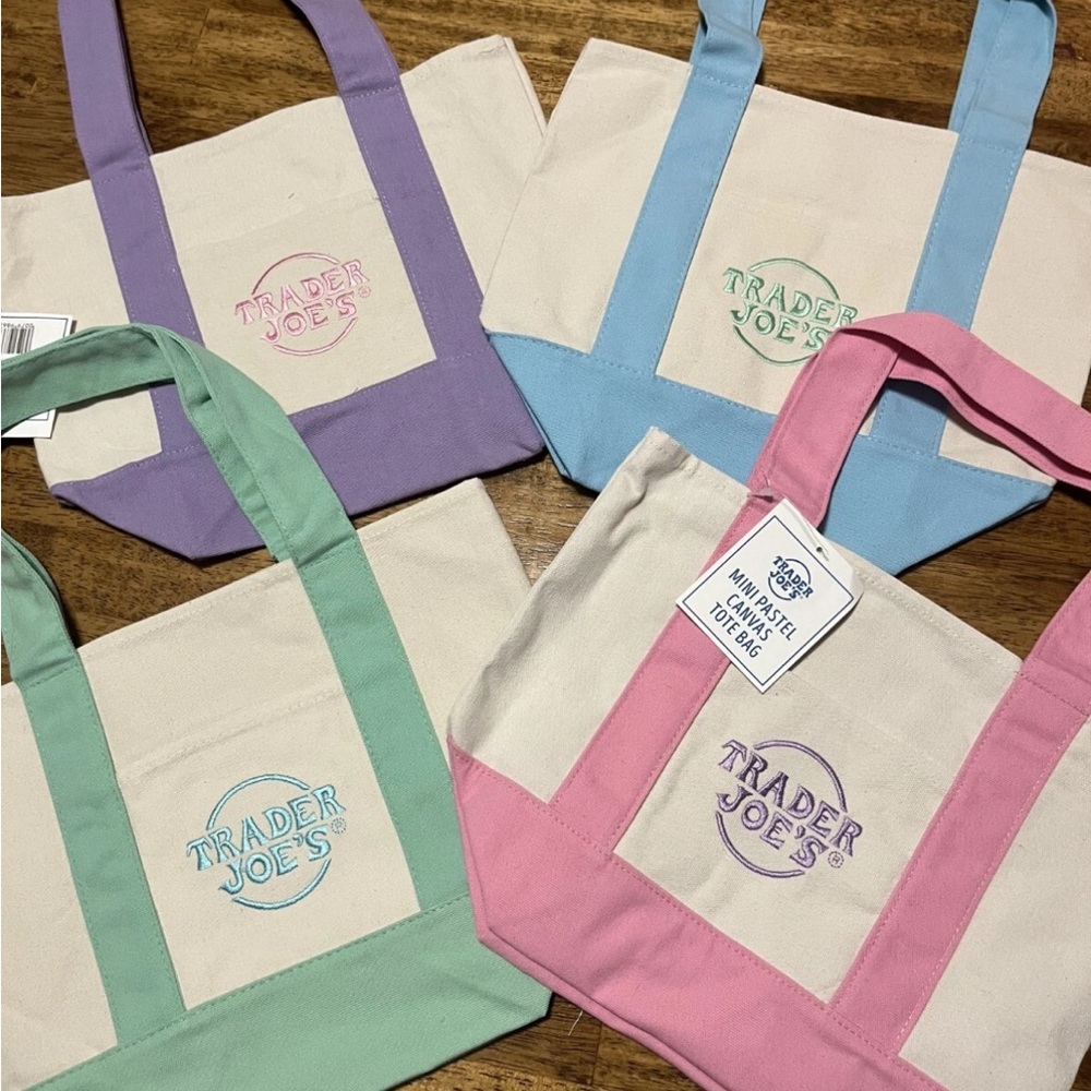 Purple and Blue Canvas Totes with Pastel Accents